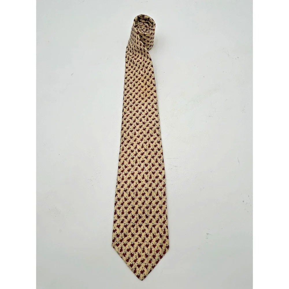 Vintage Polo‎ Ralph Lauren Mens Silk Tie Yellow Red Geometric Print Made in USA
